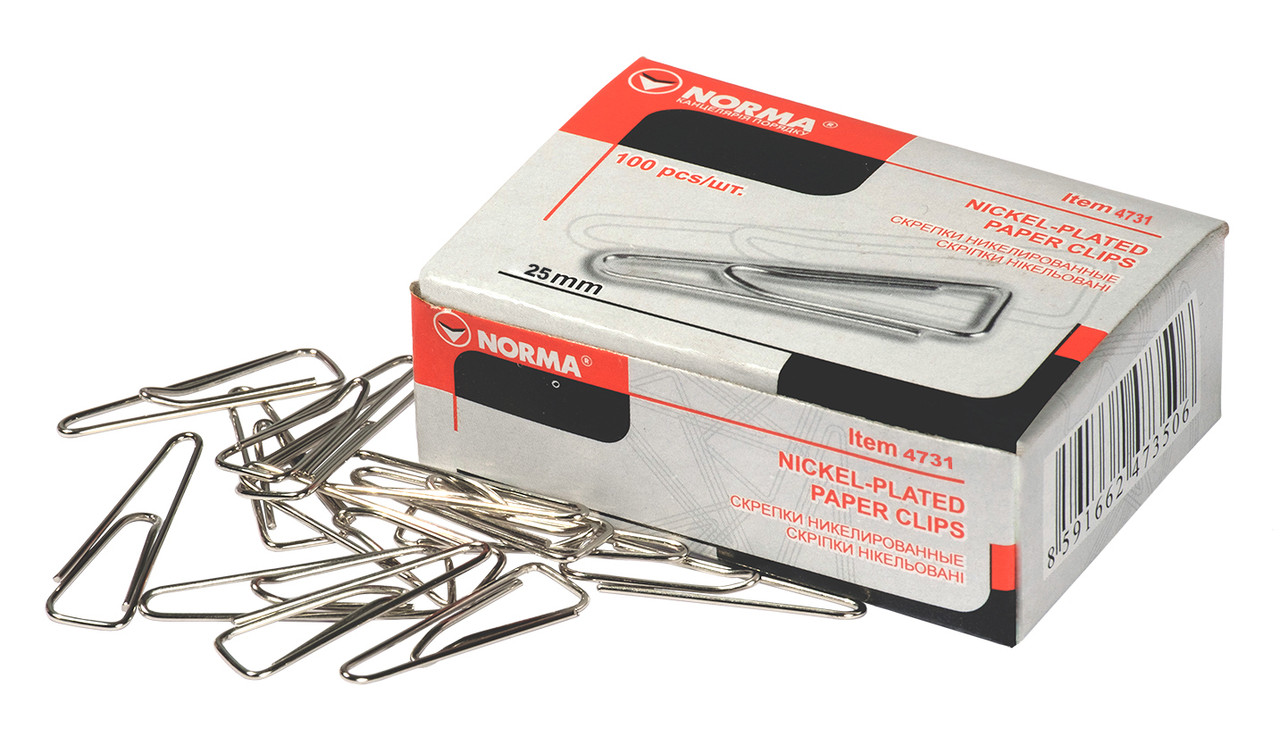 Скріпки NORMA (4731N), 25 мм, трикутні, нікельовані, 100 шт.